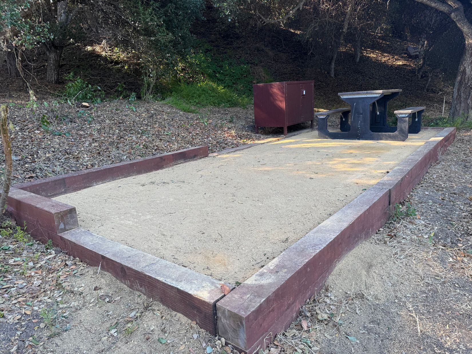 A nearly finished tent pad