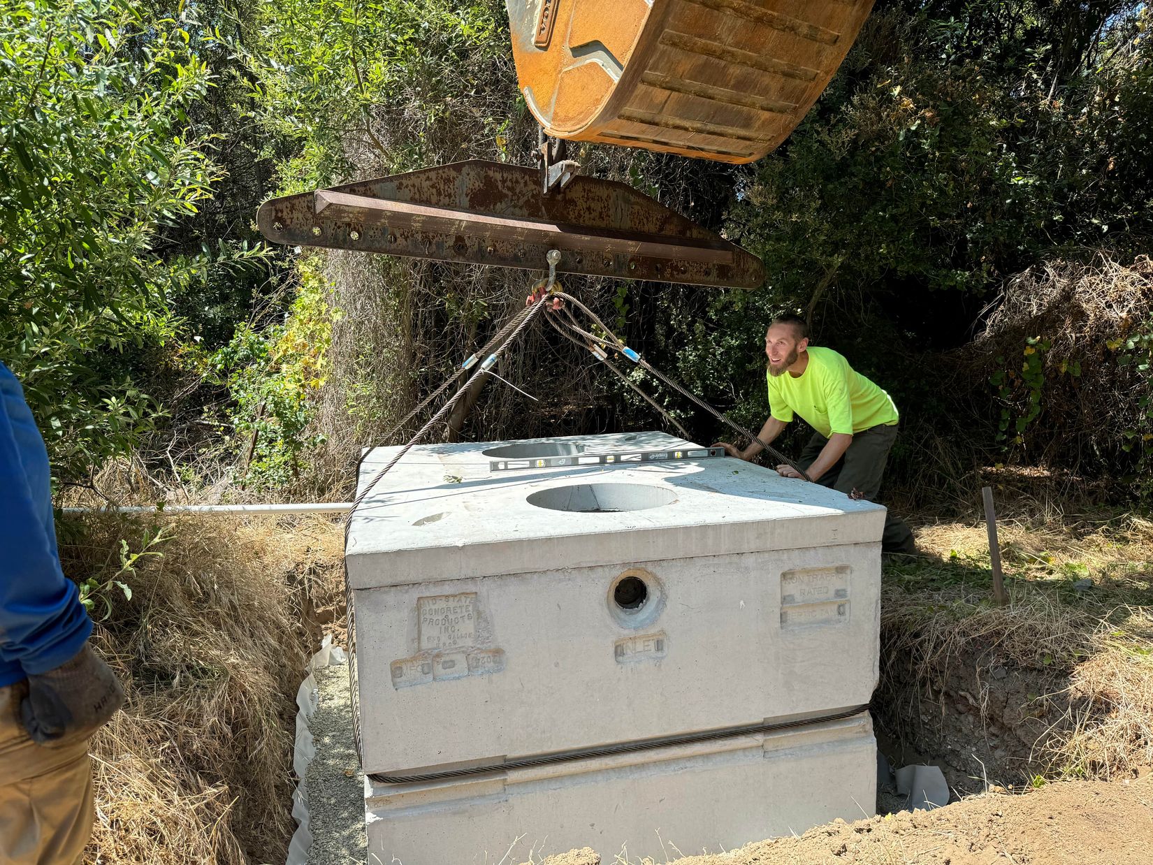 Placing the vault for the pit toilet