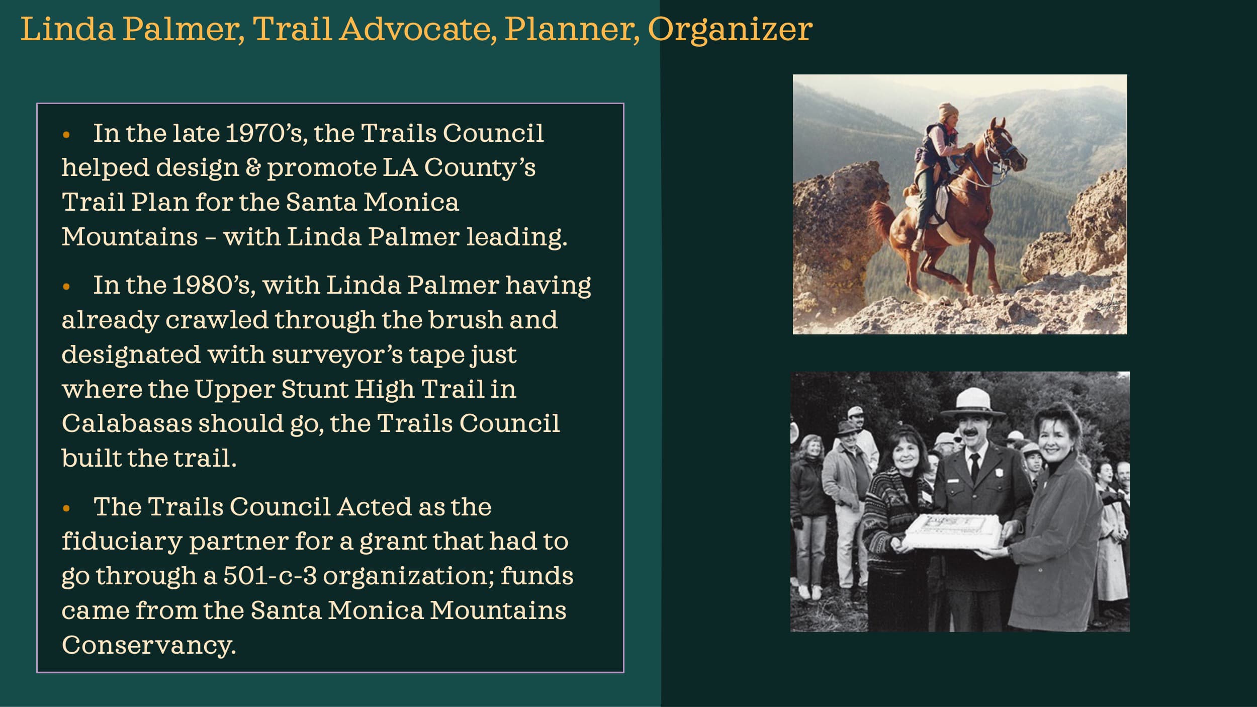 Linda Palmer - visionary, leader trail builder