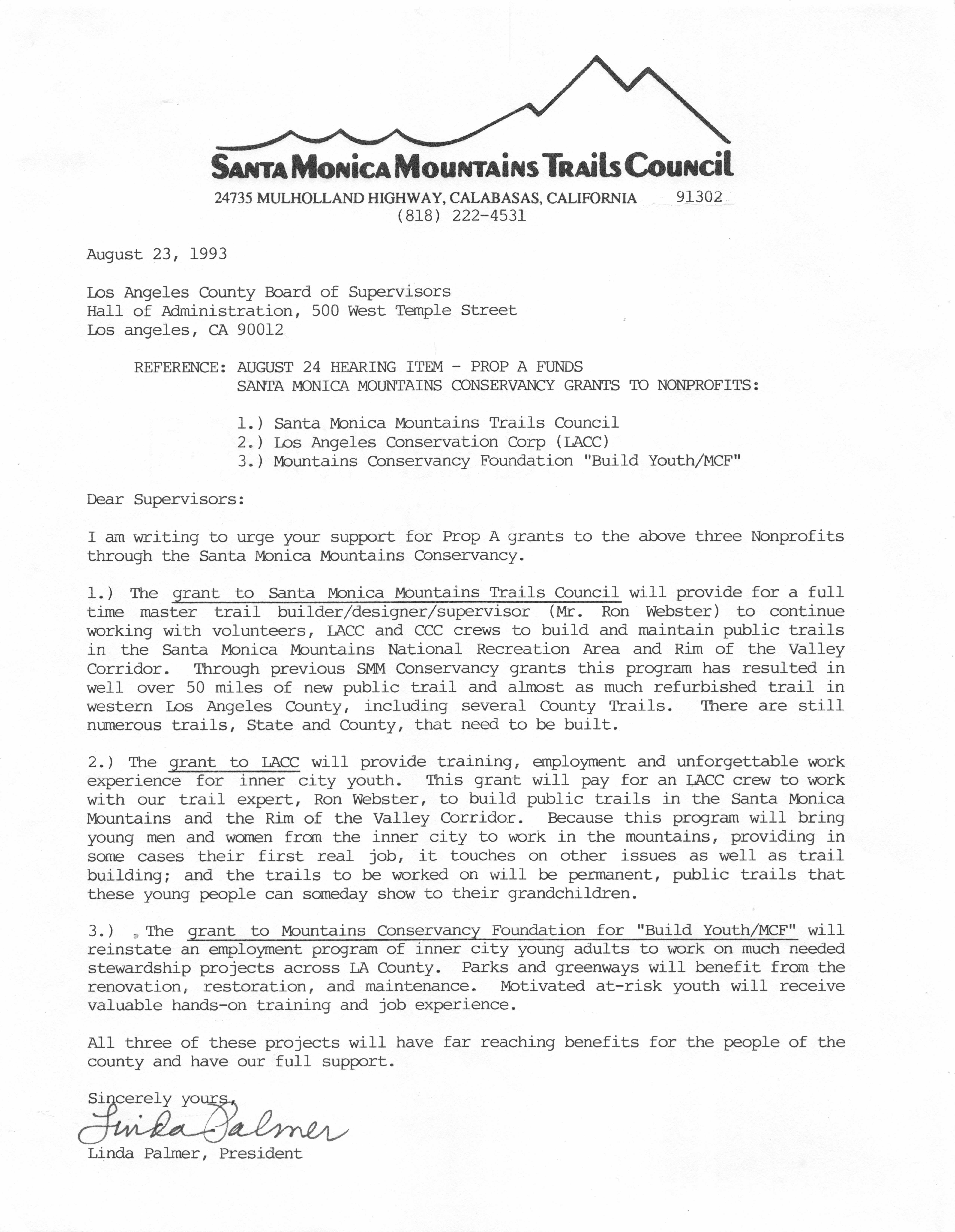 Scanned image of letter of support